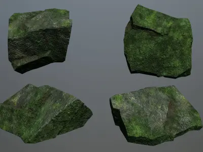 Rock Set 7 mossy Low-poly 3D model