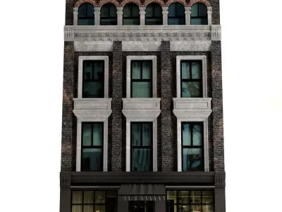worn-out-building brick building with windows and balconies 3D model