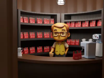 Starbucks  Miniature Coffee Shop Diorama Scene Low-poly 3D model