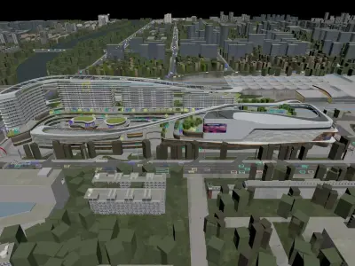 Futuristic Riverside Resort and Mall Complex Cityscape 3D model