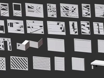 300 Low poly wooden shed house parts kitbash Zbrush IMM 3D model