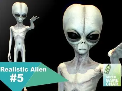 Realistic Alien 5 Small Grey Low-poly 3D model