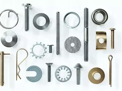 Collection of 21 rivets pins studs and washers 3D model