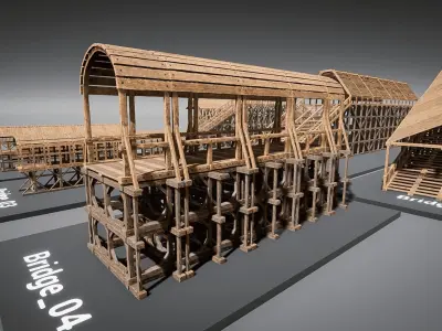 Medieval Wooden Bridges Pack Low-poly 3D model