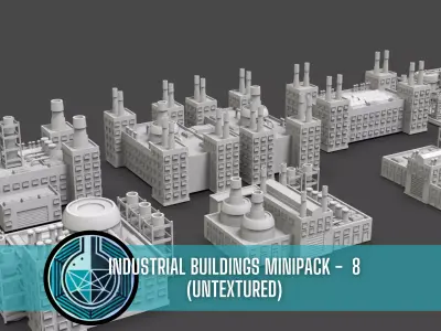 Low Poly 10 Industrial Buildings Mini Pack 8 - Untextured Low-poly 3D model