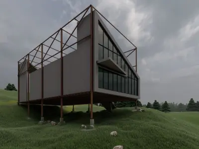 C-House house on hill 3D model