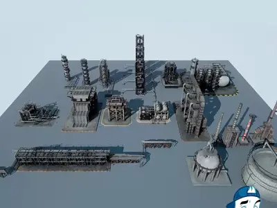 Oil Refinery Pack Low-poly 3D model