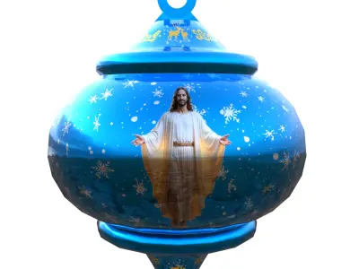 Festive Blue Bauble Jesus Scene 3D Model PBR Textured Low Poly Low-poly 3D model