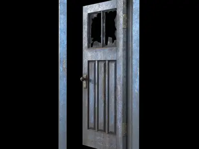 Old Door with broken window Low-poly 3D model