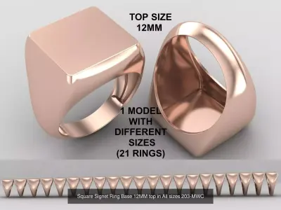 Square Signet Ring  in All sizes 228-MWCG-2  3D Model Pack