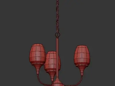 PRAISE three light chandelier in brass with frosted glass 3D model