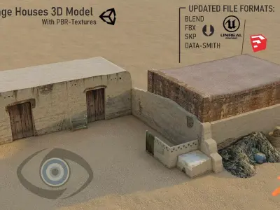 Old Village Houses 3D Model Low-poly 3D model