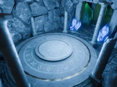 Rune Cave Low Poly Model EEVEE Free low-poly 3D model