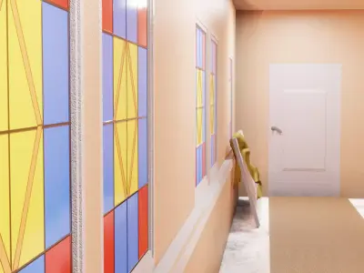 Corridor hallway stained glass windows 3D model