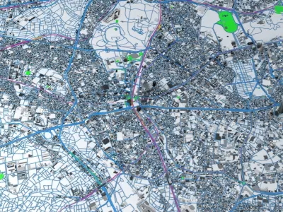 Shibuya Railway System Road Network Streets and Buildings 3D model