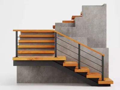 Staircase Corner with Pots - Modular Interior Stairs Low-poly 3D model