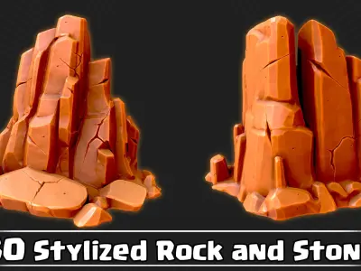30 Stylized Rock and Stone Game Ready VOL03 Low-poly 3D model