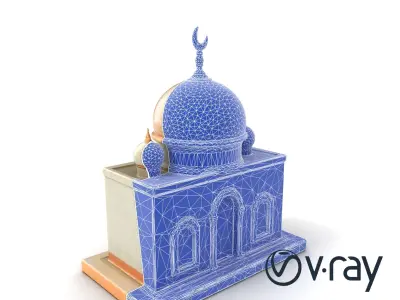 Symmetrical Mosque with Crescent Moon model pack Low-poly 3D model