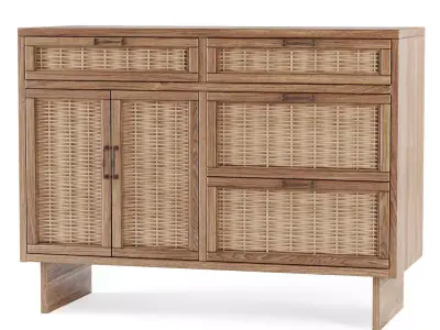 Wooden chest of drawers from rattan 3D model