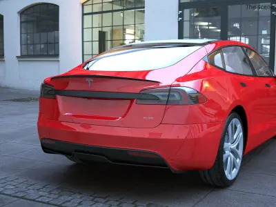  Tesla Model S Electric Sedan Red Rigged for Cinema 4D 