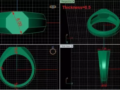 octagonal  Signet Ring Base 8MM top in All sizes 232-MWC 3D print model