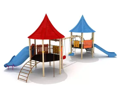  Hexagon Metal Kid Playground with Swings 3D model