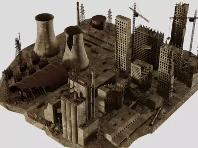 Post Apocalyptic factory and Power station 3D model