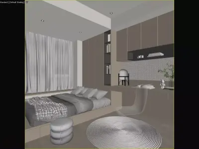 Light Wood Compact Bedroom-Study 3D Model 3D model