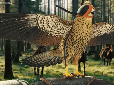  Hunting Falcon with Traditional Falconry Hood Brown 