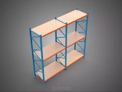 FRAME SHELF WOOD STEEL WAREHOUSE METAL SHELVES STORAGE RACK TRAY 3D model