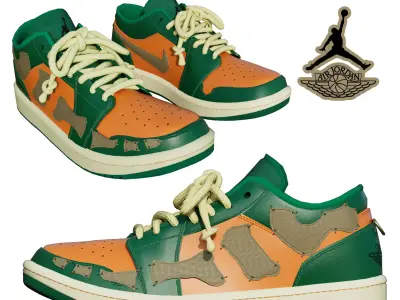 DINO 2 Air Jordan 1 PUMPKIN LOW Shoes PBR  Low-poly 3D model