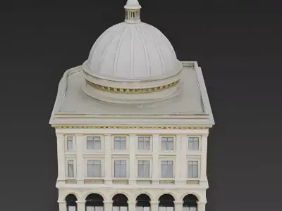 Grand Neoclassical Corner Building with Dome 3D Model Low-poly 3D model