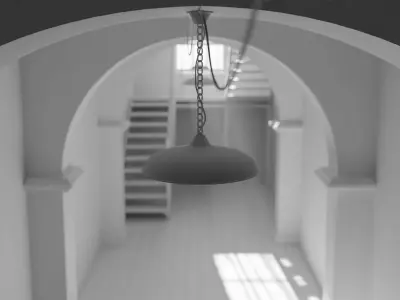 Old large room with a window and staircase Low-poly 3D model