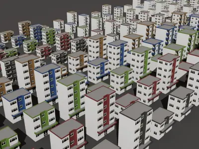 Cartoon Building Set Low Poly Buildings 300 Variant Modular 3D Model Pack