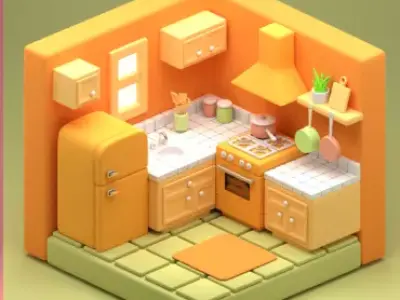 Low Poly Kitchen 3D model