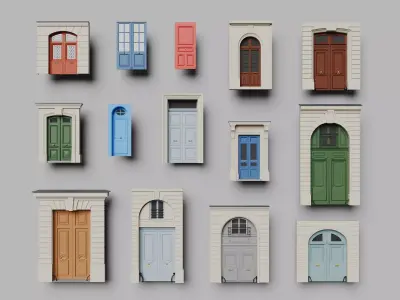 Elegant Collection of European Doors Low-poly 3D model