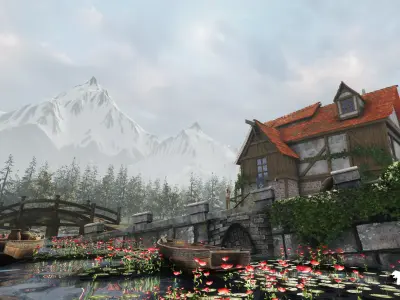 Medieval Lakeside Town Low-poly 3D model