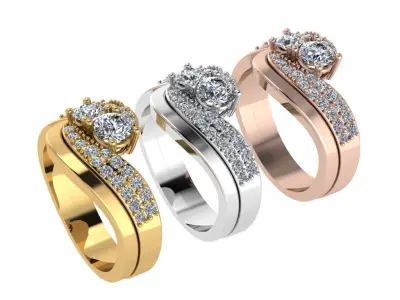 Ring228 two diamond ring set gold 3D print model