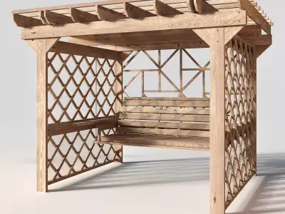 Wooden swing pergola 3D model