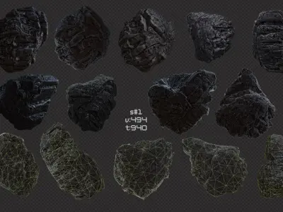 black ore rock set  Low-poly 3D model