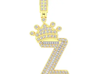Crown Initial  Z  Letter Pendant 3D print model
