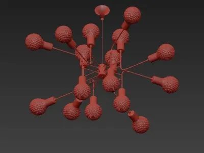 Glamorous modern chandelier with brass and glass balls 3D model