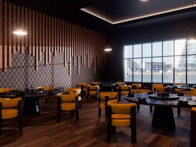 Modern Elegant Restaurant Interior - Blender Scene Low-poly 3D model