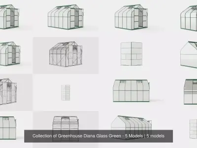 Collection of Greenhouse Diana Glass Green - 5 Models 3D Model Pack