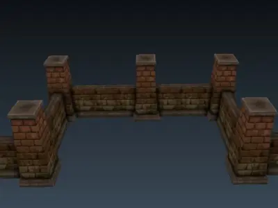 Lowpoly Column and Wall Low-poly 3D model