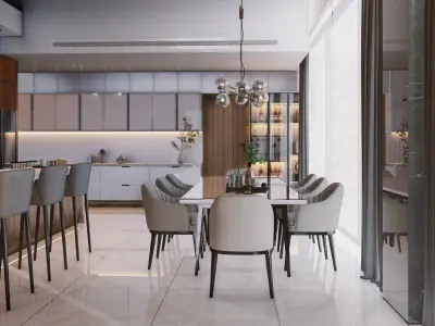 Hill House Interior Scene Kitchen Living Room Modern Design Free 3D model