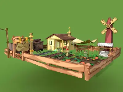 Stylized Farmhouse Low-poly 3D model
