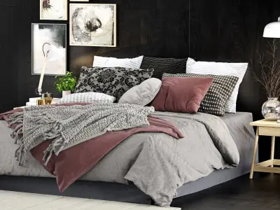 Bed set 1 with pillows and blankets 3D model