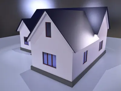 Two-storey white cottage  Low-poly 3D model