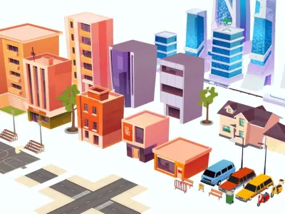 Lowpoly City buildings stylized assets game ready  Low-poly 3D model